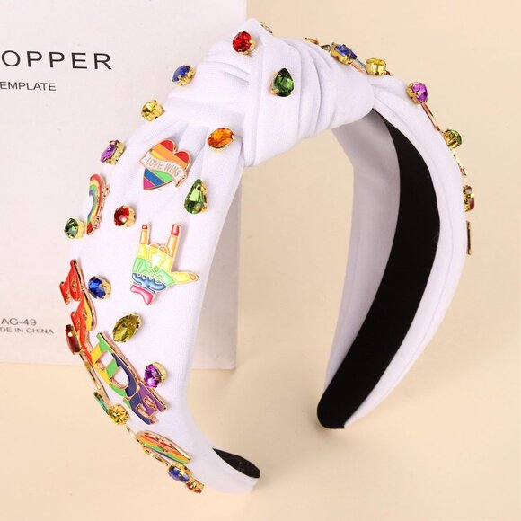 Rainbow Pride Headband LGBTQ Heart Flag Rhinestone Women's Hair Accessory - Picture 3 of 6